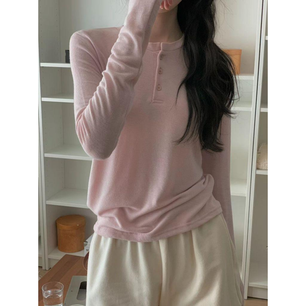 【回購率款】VENUSY｜正韓🇰🇷 - 韓國東大門空運直送台灣｜極簡鈕扣長袖T恤-細節圖2