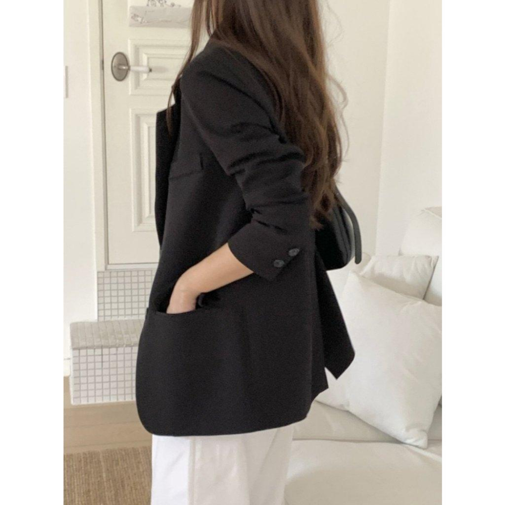【極致抗皺・俐落垂墜】VENUSY｜正韓 - 質感微彈空氣感西裝外套．兩色入・Made in Korea-細節圖8