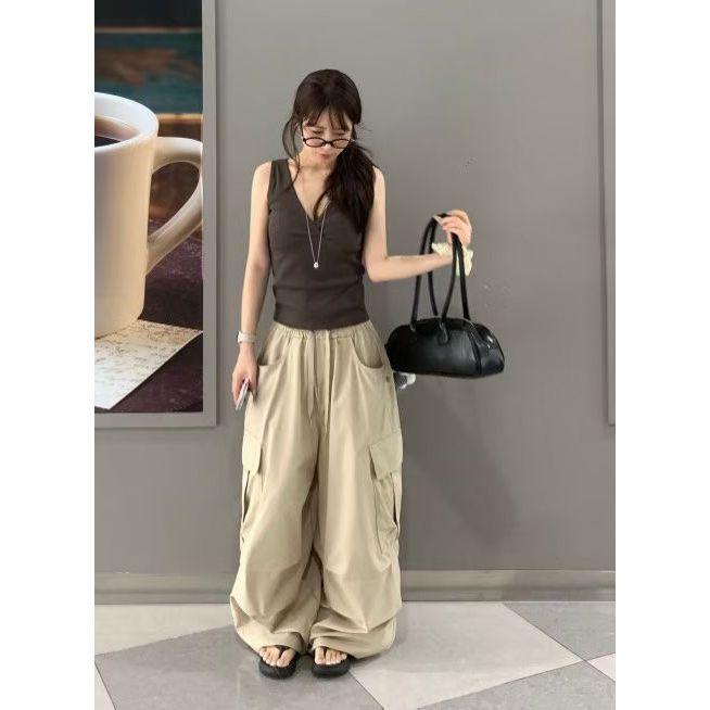 【100%棉・率性工裝風】VENUSY｜正韓 - 質感抽繩圓弧氣球褲．黑色/卡其綠/米色・Made in Korea-細節圖3
