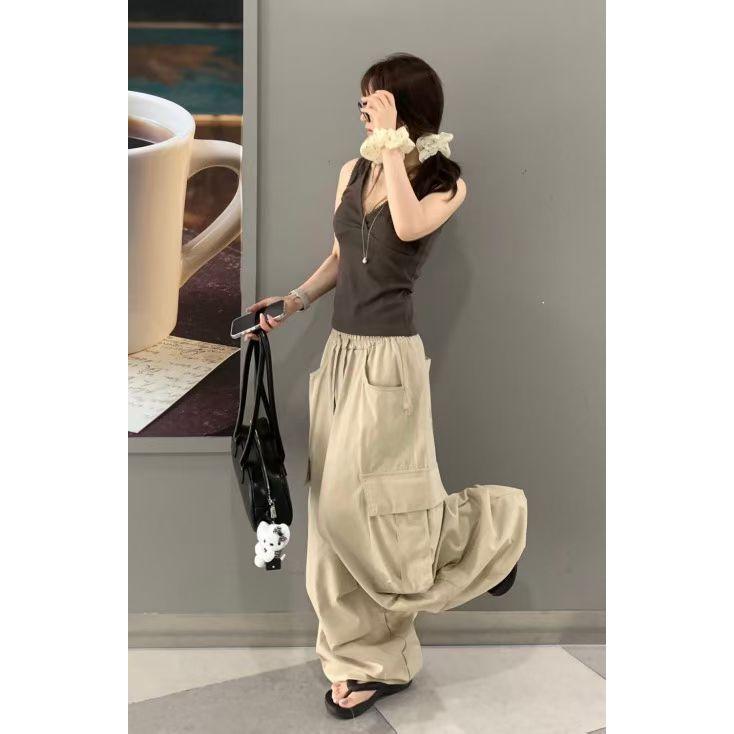 【100%棉・率性工裝風】VENUSY｜正韓 - 質感抽繩圓弧氣球褲．黑色/卡其綠/米色・Made in Korea-細節圖4