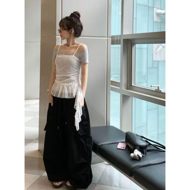 【100%棉・率性工裝風】VENUSY｜正韓 - 質感抽繩圓弧氣球褲．黑色/卡其綠/米色・Made in Korea-細節圖8