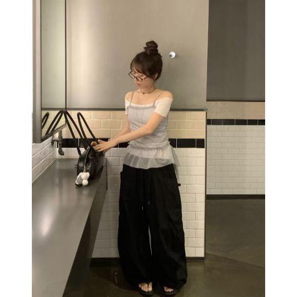 【100%棉・率性工裝風】VENUSY｜正韓 - 質感抽繩圓弧氣球褲．黑色/卡其綠/米色・Made in Korea-細節圖9