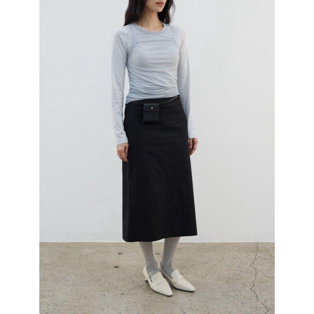 【挺闊棉感．不易皺】VENUSY｜正韓 - 奶油棉混紡中長裙．兩色入・修身 A 字-細節圖7