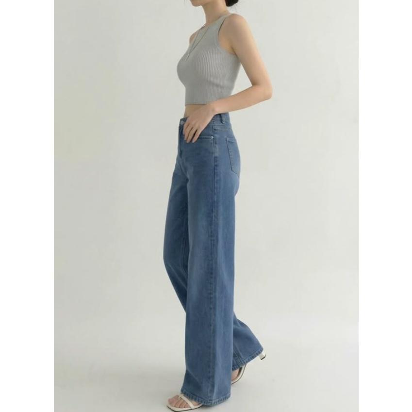 【久坐不勒・彈力支撐】VENUSY｜DEEP ♡ 韓國熱門設計師｜舒適修身直筒牛仔褲・Made in Korea-細節圖3