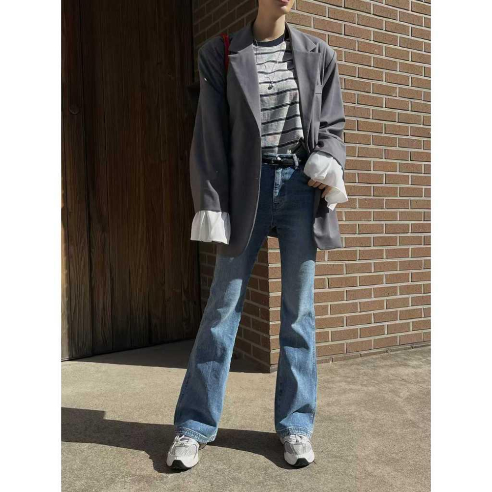 【挺闊純棉不悶】VENUSY｜正韓🇰🇷 - 復古直筒微喇牛仔褲．腿型校正-細節圖5