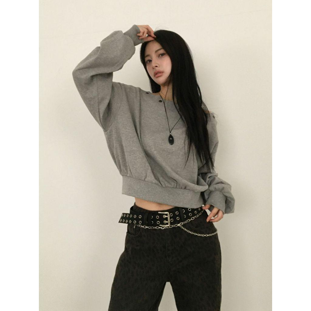 VENUSY 微悠｜【復古鉚釘・100%純棉】高街感圓領衛衣・大學T・Made in Korea-細節圖4