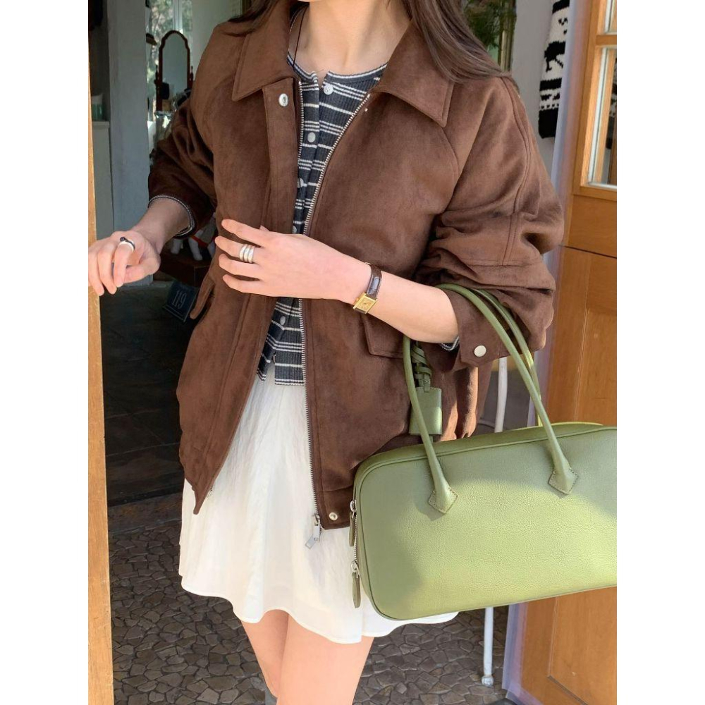 【聖水洞酷女孩】VENUSY｜正韓🇰🇷 - 韓國東大門空運直送台灣｜質感仿麂皮夾克 外套-細節圖6