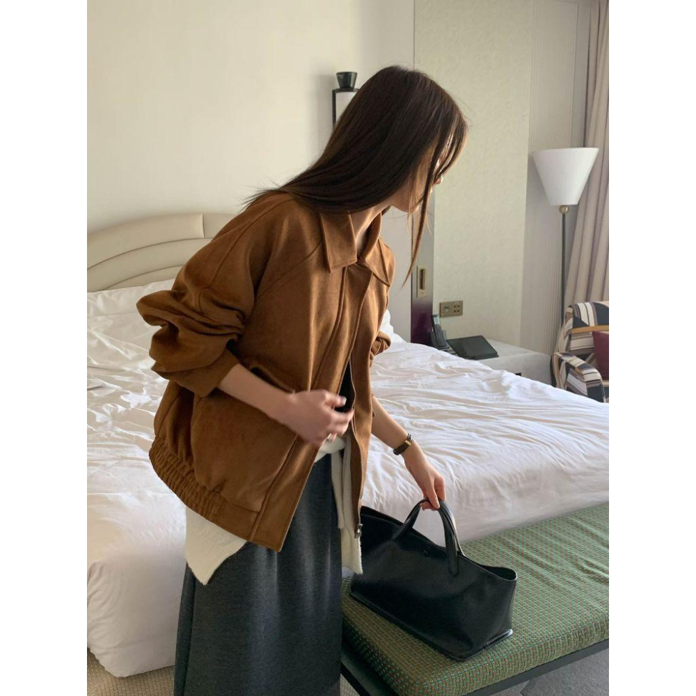 【聖水洞酷女孩】VENUSY｜正韓🇰🇷 - 韓國東大門空運直送台灣｜質感仿麂皮夾克 外套-細節圖9