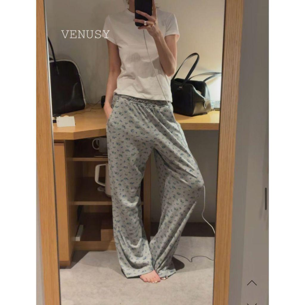 【慵懶鬆弛感・透氣不貼身】VENUSY｜正韓 - 純棉華夫格紋棉質長褲．居家外出兩穿．聖水洞氛圍感必備-細節圖3