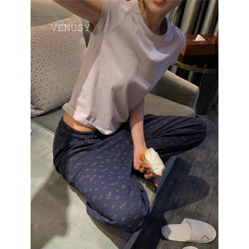 【慵懶鬆弛感・透氣不貼身】VENUSY｜正韓 - 純棉華夫格紋棉質長褲．居家外出兩穿．聖水洞氛圍感必備-細節圖6