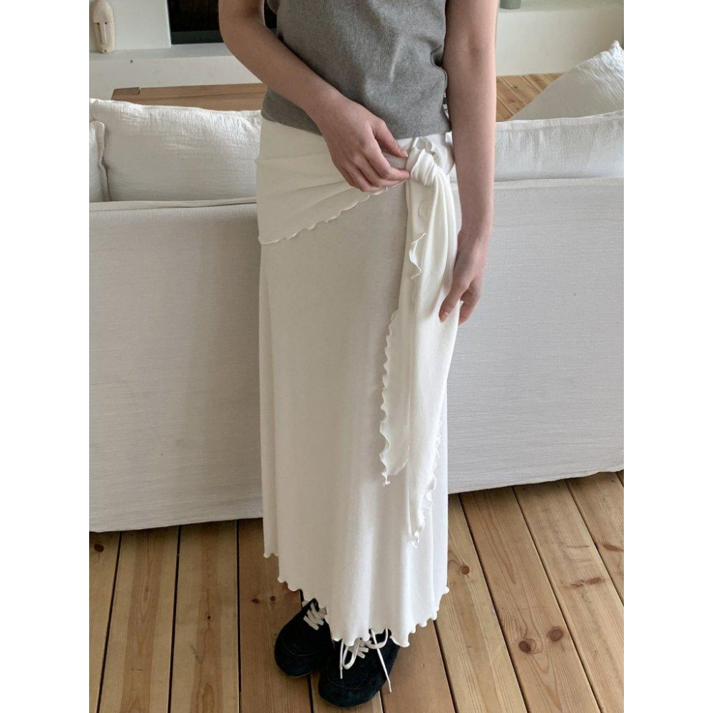 【極致柔軟・S曲線】VENUSY｜正韓 - 柔軟裹身彈力長裙．30%人造絲觸感．白/灰/黑．顯瘦必備-細節圖2