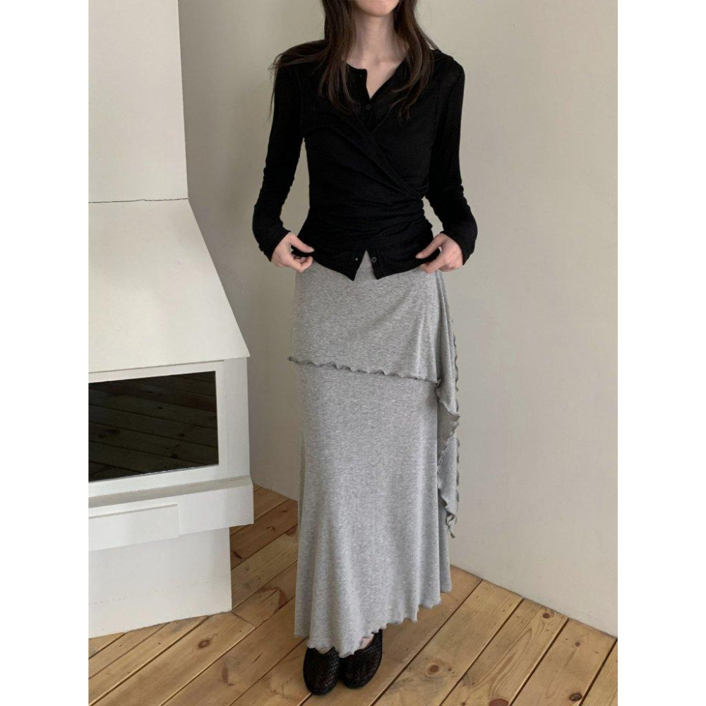 【極致柔軟・S曲線】VENUSY｜正韓 - 柔軟裹身彈力長裙．30%人造絲觸感．白/灰/黑．顯瘦必備-細節圖3