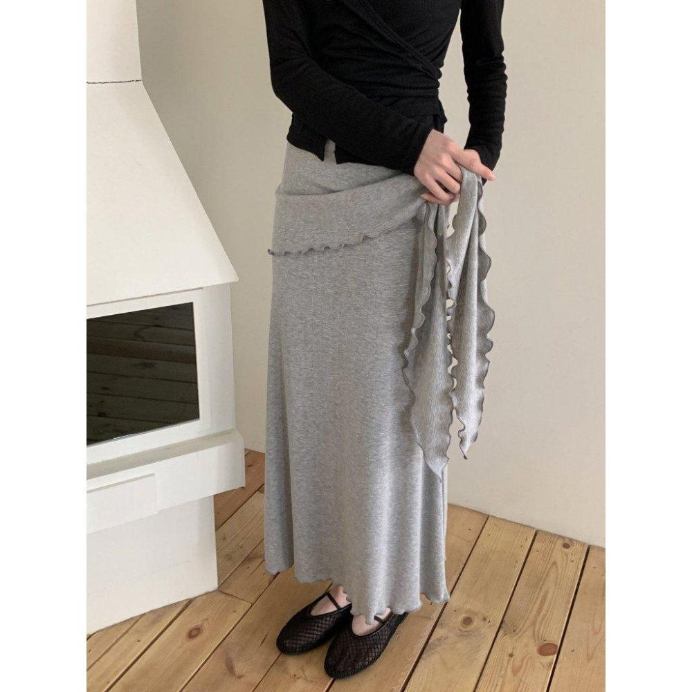 【極致柔軟・S曲線】VENUSY｜正韓 - 柔軟裹身彈力長裙．30%人造絲觸感．白/灰/黑．顯瘦必備-細節圖4