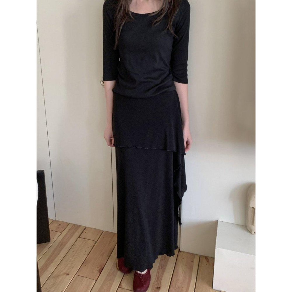 【極致柔軟・S曲線】VENUSY｜正韓 - 柔軟裹身彈力長裙．30%人造絲觸感．白/灰/黑．顯瘦必備-細節圖6