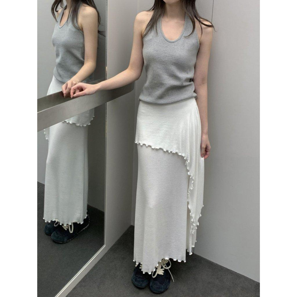 【極致柔軟・S曲線】VENUSY｜正韓 - 柔軟裹身彈力長裙．30%人造絲觸感．白/灰/黑．顯瘦必備-細節圖7