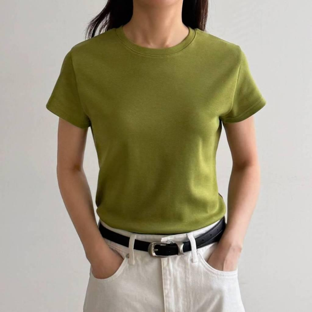 【親膚不透・微合身版型】VENUSY｜正韓 - 質感水洗彈力短袖T恤．10色入・57%棉+莫代爾・抗變形-細節圖2