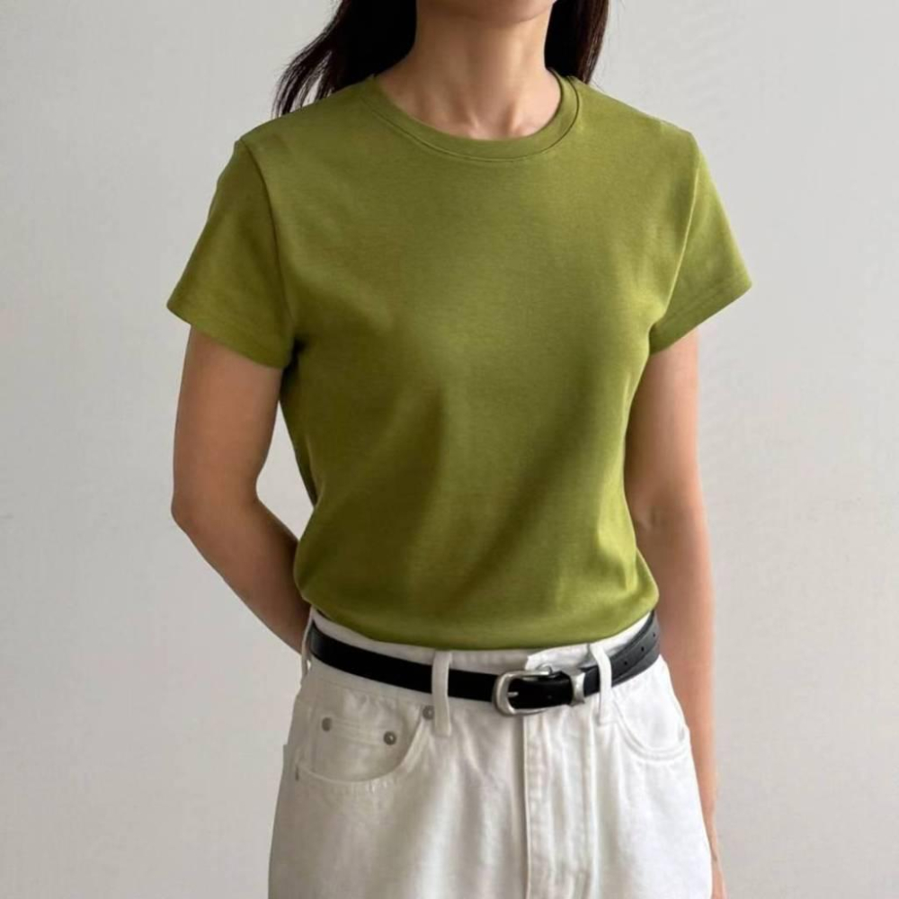 【親膚不透・微合身版型】VENUSY｜正韓 - 質感水洗彈力短袖T恤．10色入・57%棉+莫代爾・抗變形-細節圖3