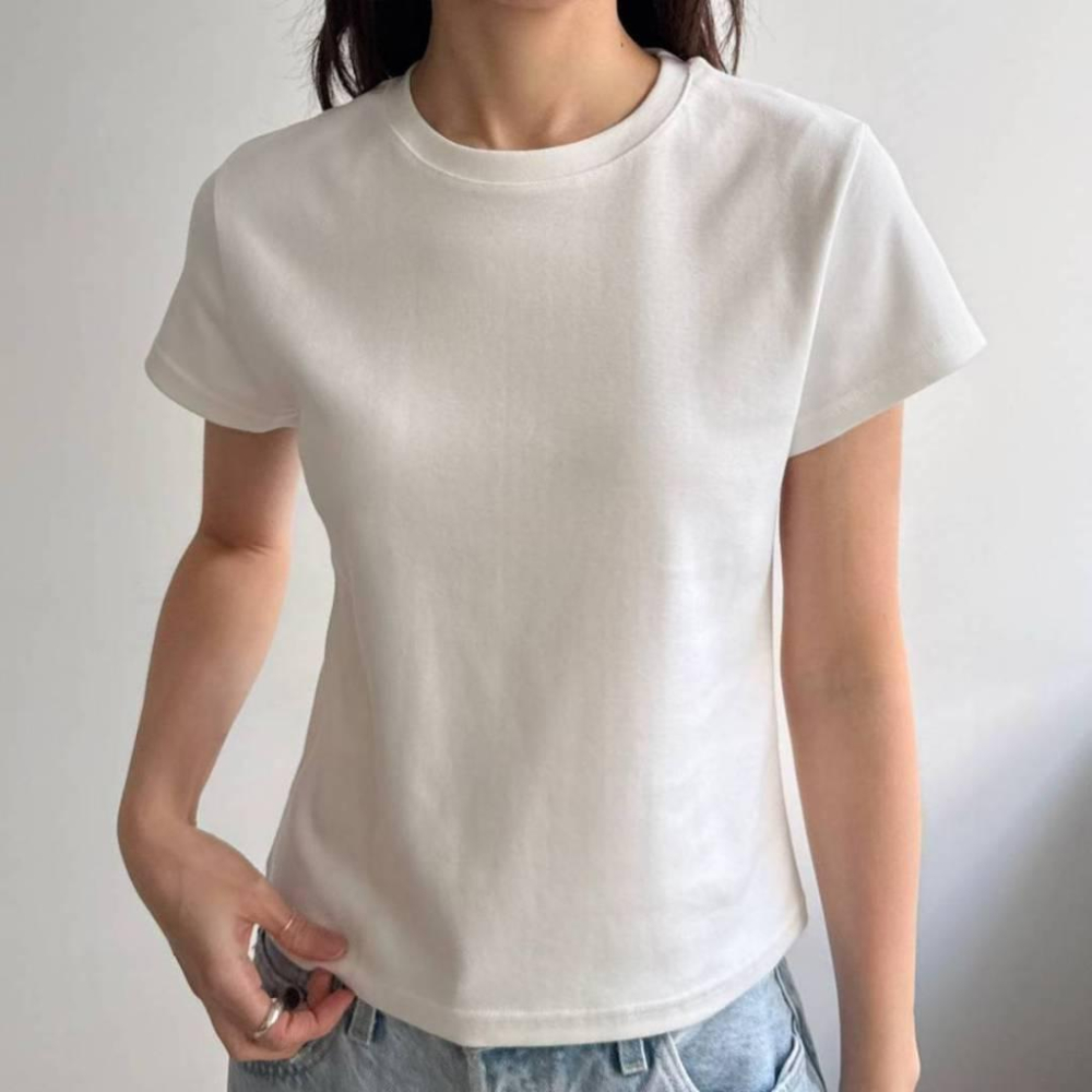 【親膚不透・微合身版型】VENUSY｜正韓 - 質感水洗彈力短袖T恤．10色入・57%棉+莫代爾・抗變形-細節圖4