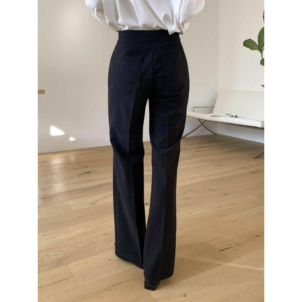 【極致彈力・修身長腿】VENUSY｜正韓 - 垂墜感微喇叭長褲．黑/米色．S-L．Made in Korea-細節圖2