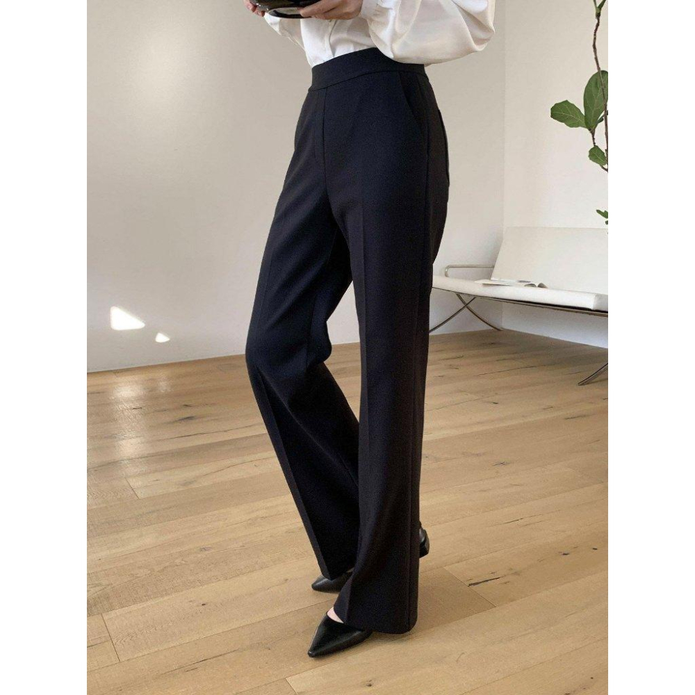 【極致彈力・修身長腿】VENUSY｜正韓 - 垂墜感微喇叭長褲．黑/米色．S-L．Made in Korea-細節圖7