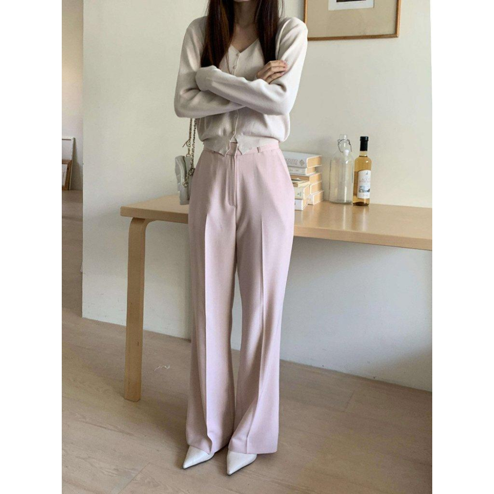 【乾枯玫瑰・修身微喇】VENUSY｜正韓 - 質感平腹彈力微喇叭褲．黑/乾枯玫瑰粉/灰米．360度超舒適包覆-細節圖2