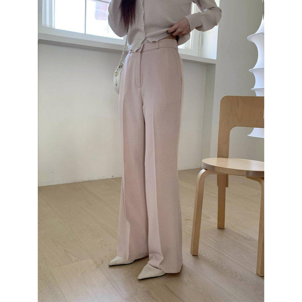 【乾枯玫瑰・修身微喇】VENUSY｜正韓 - 質感平腹彈力微喇叭褲．黑/乾枯玫瑰粉/灰米．360度超舒適包覆-細節圖4