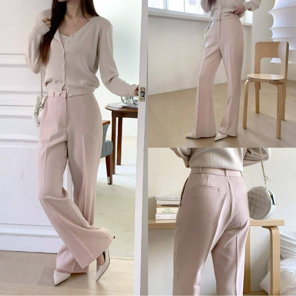 【乾枯玫瑰・修身微喇】VENUSY｜正韓 - 質感平腹彈力微喇叭褲．黑/乾枯玫瑰粉/灰米．360度超舒適包覆-細節圖9