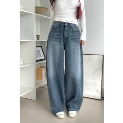 【韓網爆紅】VENUSY｜正韓 - 純棉灰藍水洗闊腿牛仔褲．S-L・Made in Korea-細節圖2