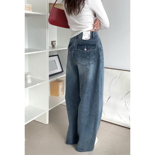 【韓網爆紅】VENUSY｜正韓 - 純棉灰藍水洗闊腿牛仔褲．S-L・Made in Korea-細節圖3