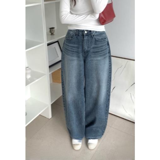 【韓網爆紅】VENUSY｜正韓 - 純棉灰藍水洗闊腿牛仔褲．S-L・Made in Korea-細節圖6