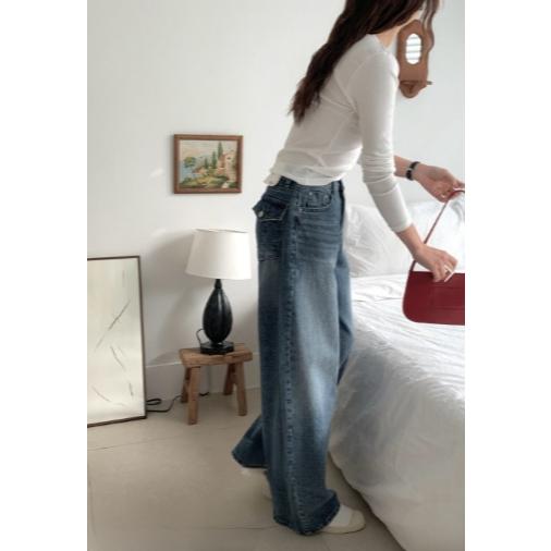 【韓網爆紅】VENUSY｜正韓 - 純棉灰藍水洗闊腿牛仔褲．S-L・Made in Korea-細節圖7