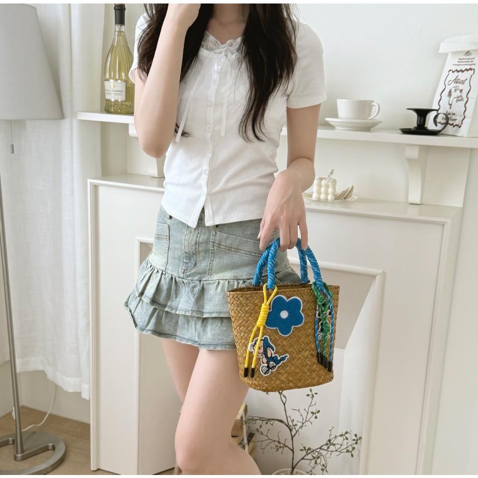 【天然藤編・正版Snoopy】VENUSY｜正韓 - 藤編PEANUTS手提包．藍/綠/紫/粉/黃-細節圖4