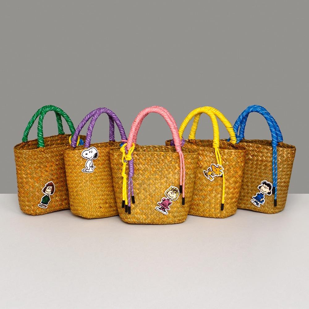 【天然藤編・正版Snoopy】VENUSY｜正韓 - 藤編PEANUTS手提包．藍/綠/紫/粉/黃-細節圖5