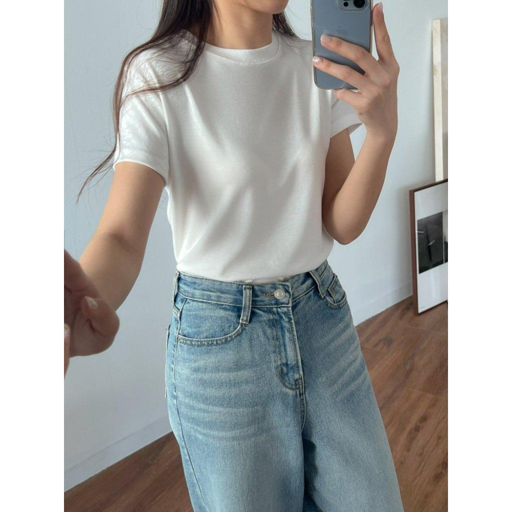 【絲滑親膚・領口防變形】VENUSY｜正韓 - 柔軟天絲感短袖T恤．八色入・Made in Korea-細節圖2