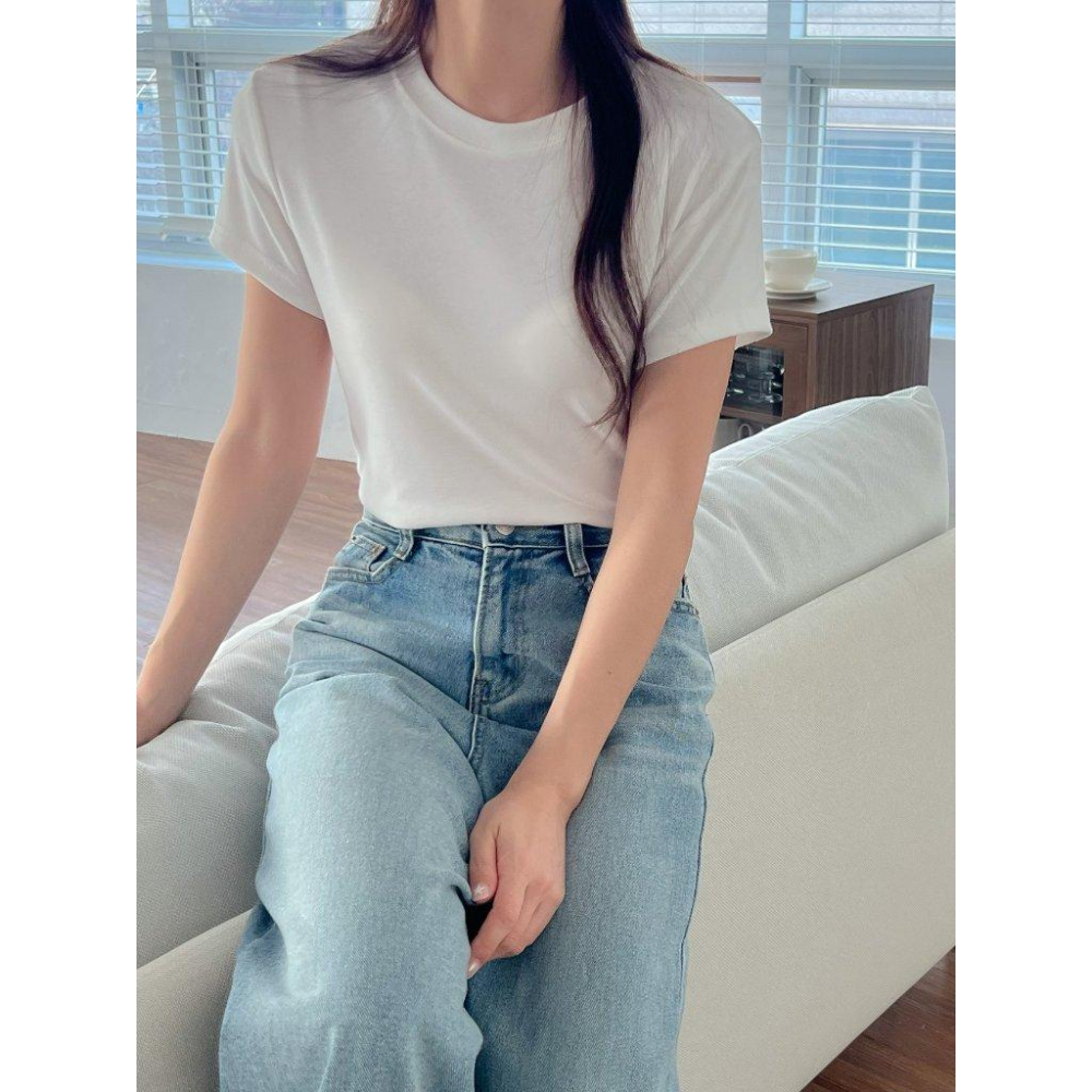【絲滑親膚・領口防變形】VENUSY｜正韓 - 柔軟天絲感短袖T恤．八色入・Made in Korea-細節圖4