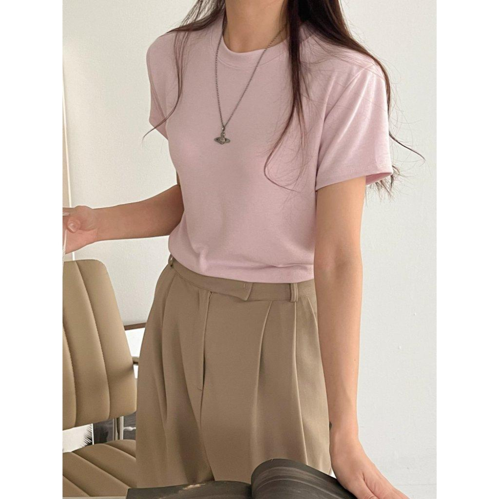 【絲滑親膚・領口防變形】VENUSY｜正韓 - 柔軟天絲感短袖T恤．八色入・Made in Korea-細節圖5