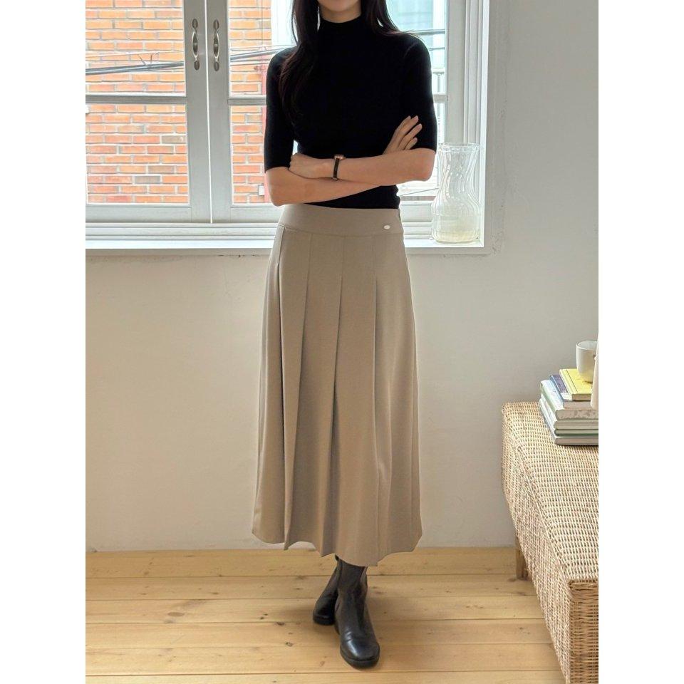 【顯瘦 A 字・高質感壓褶】VENUSY｜正韓 - 高品質修身百褶中長裙．黑/米/炭灰．Made in Korea-細節圖3