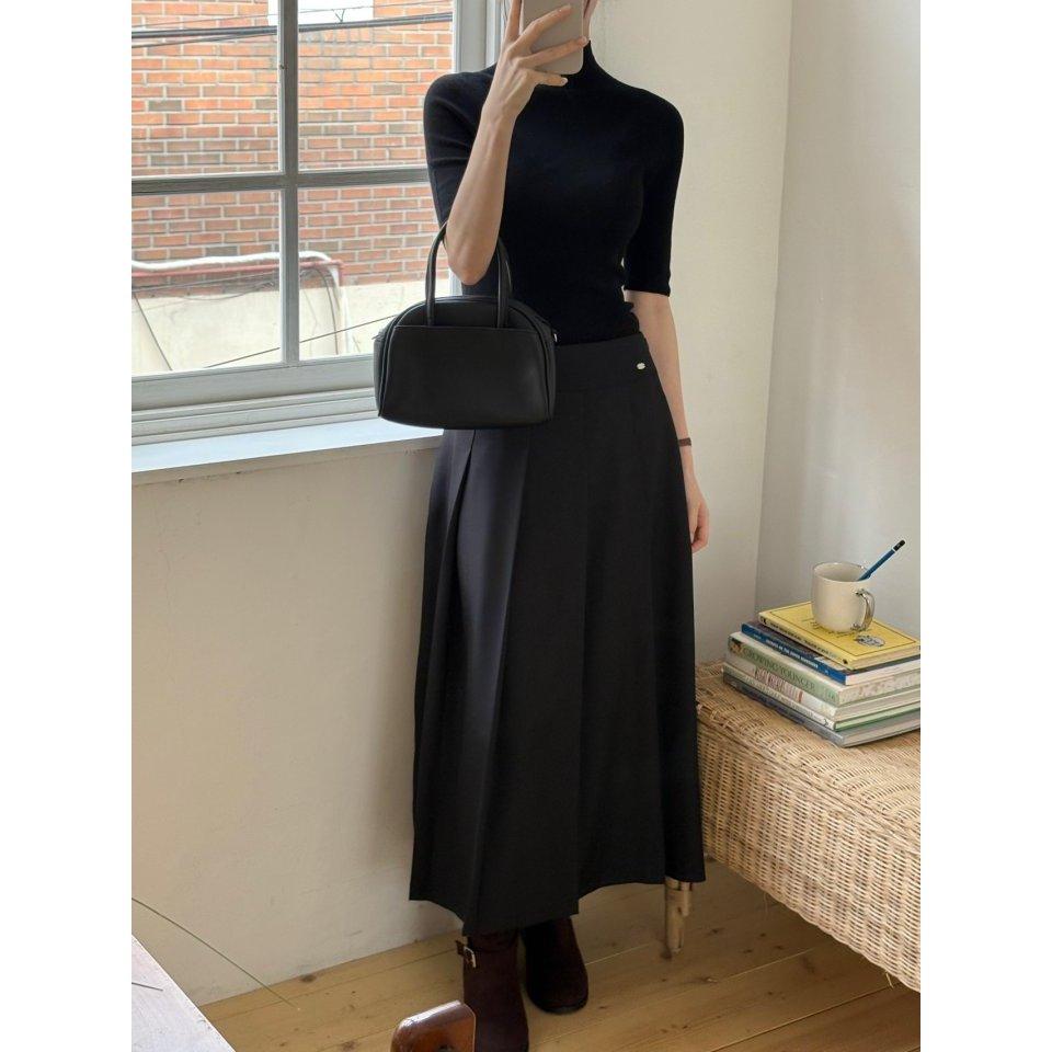【顯瘦 A 字・高質感壓褶】VENUSY｜正韓 - 高品質修身百褶中長裙．黑/米/炭灰．Made in Korea-細節圖5