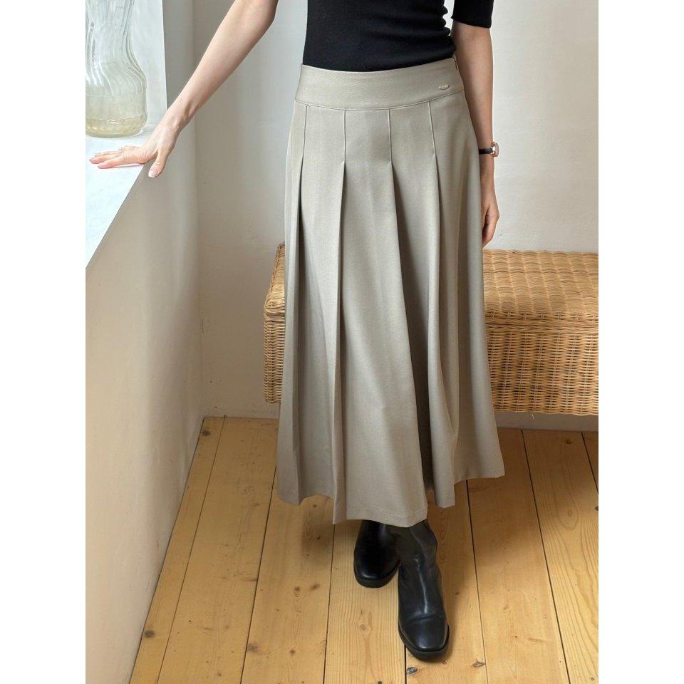 【顯瘦 A 字・高質感壓褶】VENUSY｜正韓 - 高品質修身百褶中長裙．黑/米/炭灰．Made in Korea-細節圖9