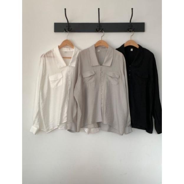 【高級霧光】VENUSY｜正韓 - 質感雙口袋長袖襯衫．黑色/白色/灰色・Made in Korea-細節圖6
