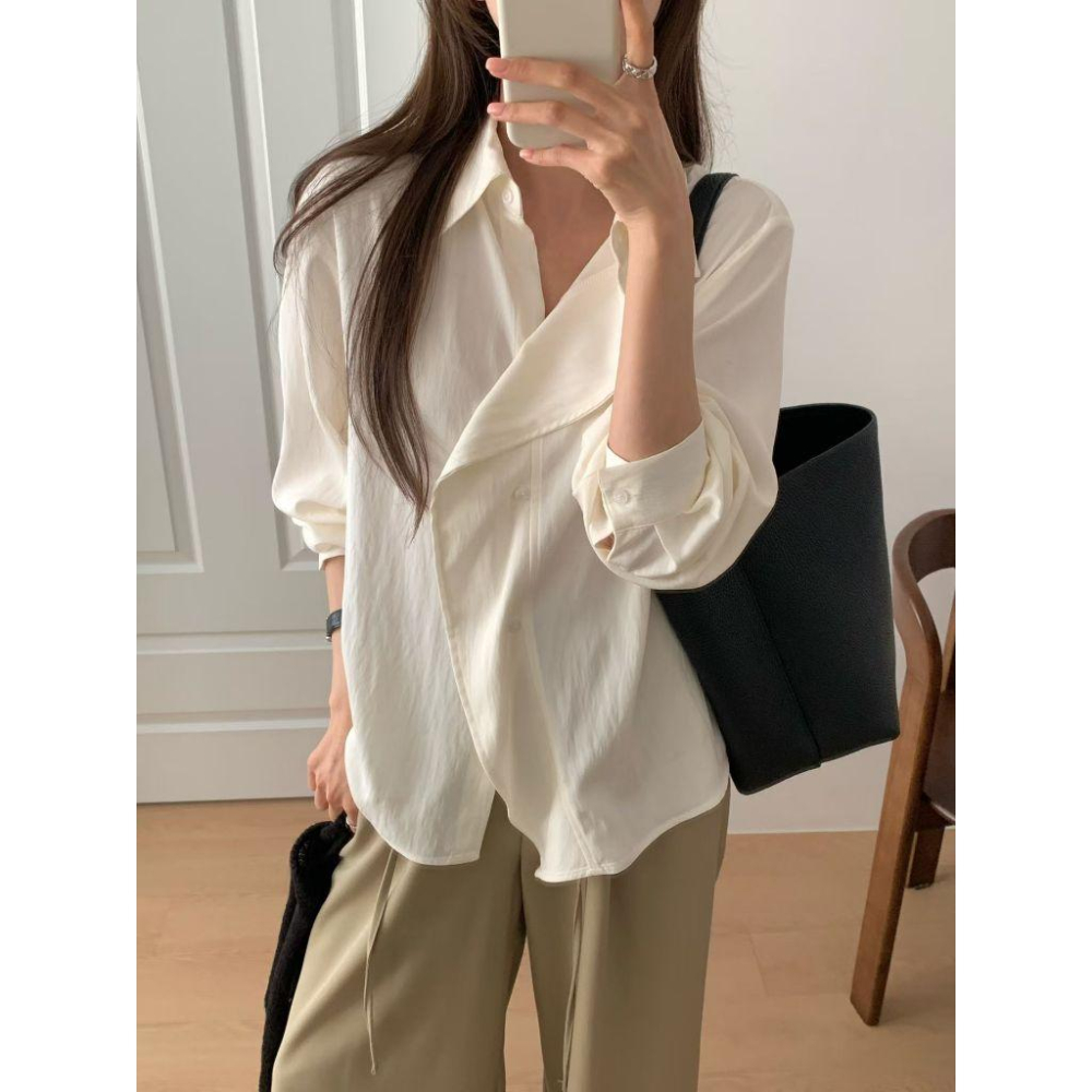 【浪漫荷葉邊・法式優雅感】VENUSY｜正韓 - 質感壓褶荷葉邊襯衫上衣．三色入・Made in Korea-細節圖2