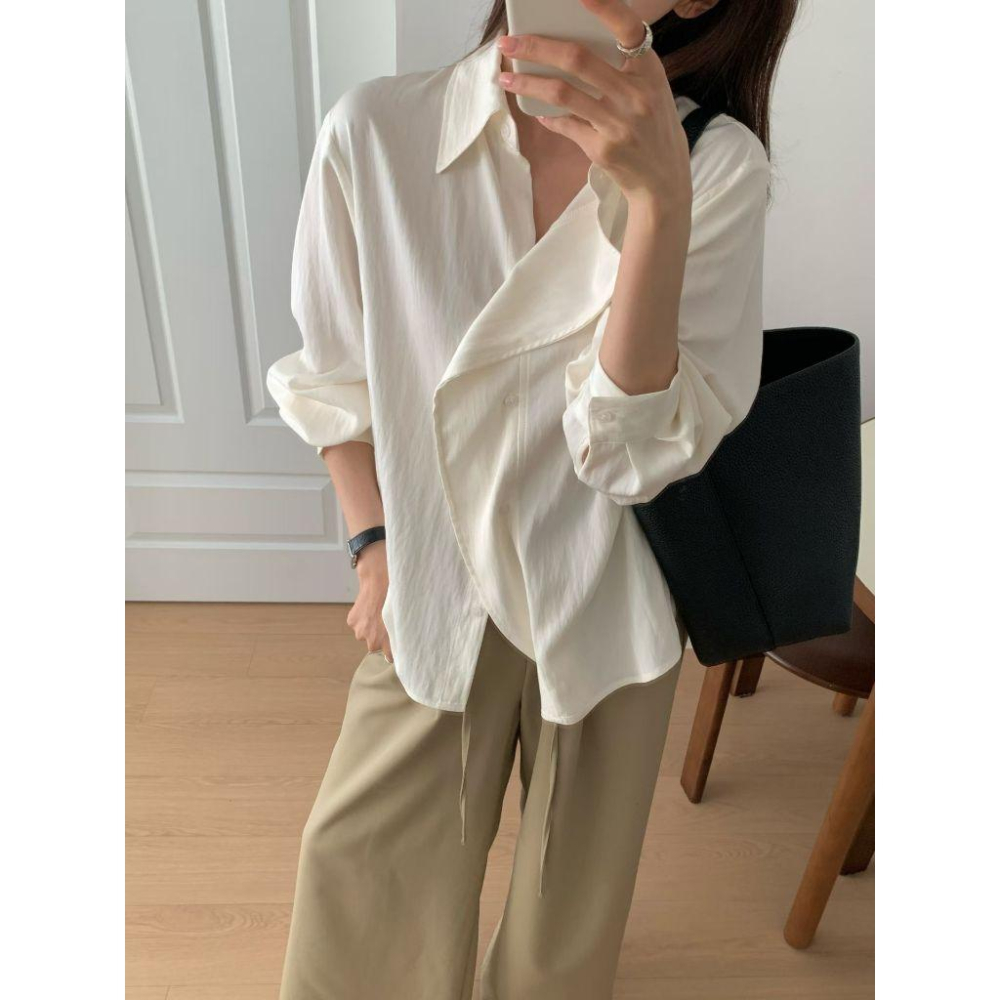 【浪漫荷葉邊・法式優雅感】VENUSY｜正韓 - 質感壓褶荷葉邊襯衫上衣．三色入・Made in Korea-細節圖4