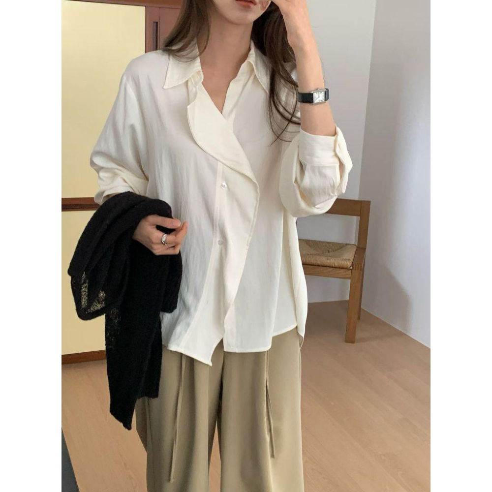 【浪漫荷葉邊・法式優雅感】VENUSY｜正韓 - 質感壓褶荷葉邊襯衫上衣．三色入・Made in Korea-細節圖7