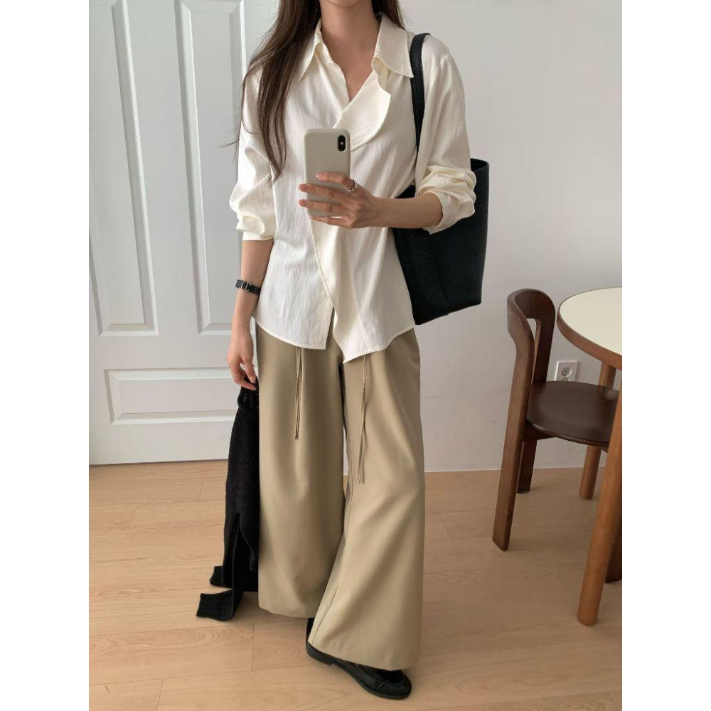 【浪漫荷葉邊・法式優雅感】VENUSY｜正韓 - 質感壓褶荷葉邊襯衫上衣．三色入・Made in Korea-細節圖8