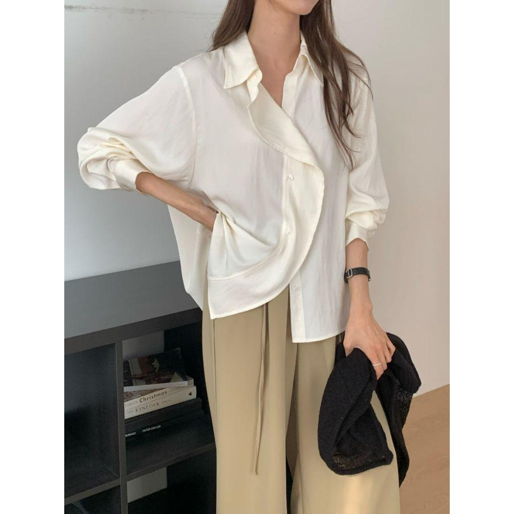 【浪漫荷葉邊・法式優雅感】VENUSY｜正韓 - 質感壓褶荷葉邊襯衫上衣．三色入・Made in Korea-細節圖9