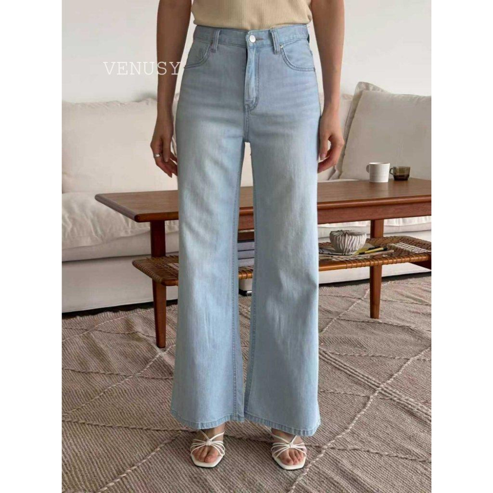 【超輕量・不變形丹寧】VENUSY｜正韓 - 高彈力闊腿微喇叭褲．環錠紗工藝．春夏必備修身神褲．牛仔褲-細節圖2