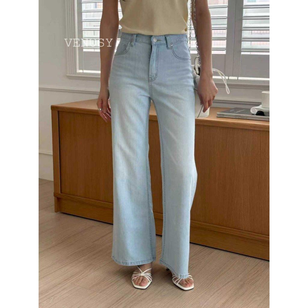 【超輕量・不變形丹寧】VENUSY｜正韓 - 高彈力闊腿微喇叭褲．環錠紗工藝．春夏必備修身神褲．牛仔褲-細節圖4