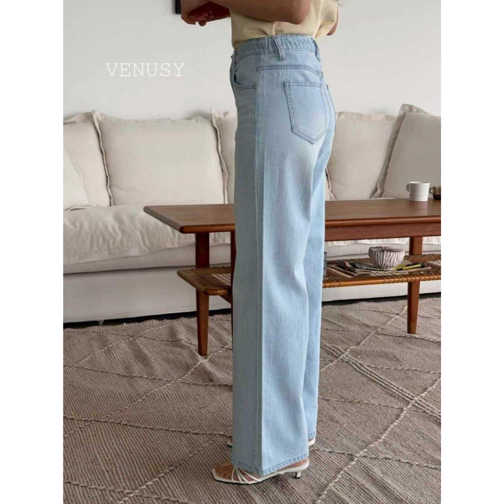 【超輕量・不變形丹寧】VENUSY｜正韓 - 高彈力闊腿微喇叭褲．環錠紗工藝．春夏必備修身神褲．牛仔褲-細節圖5