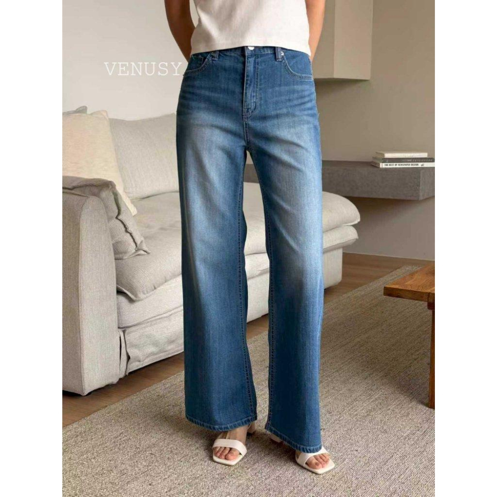 【超輕量・不變形丹寧】VENUSY｜正韓 - 高彈力闊腿微喇叭褲．環錠紗工藝．春夏必備修身神褲．牛仔褲-細節圖6