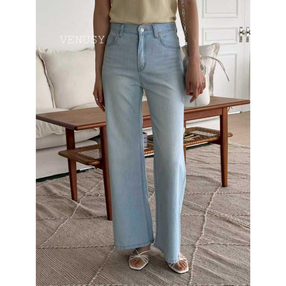 【超輕量・不變形丹寧】VENUSY｜正韓 - 高彈力闊腿微喇叭褲．環錠紗工藝．春夏必備修身神褲．牛仔褲-細節圖7